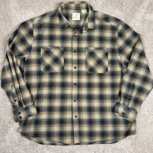 Victory Outfitters Shirt Mens XXL Brown Plaid Heavyweight Flannel Shacket Hiking